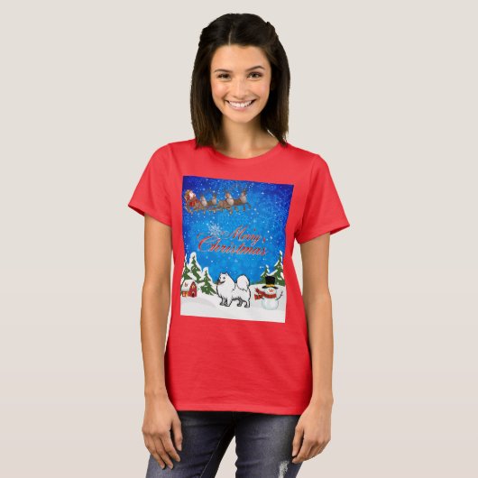 Merry KerstAmerican Eskimo Dog T-shirt (Voorkant volledig)