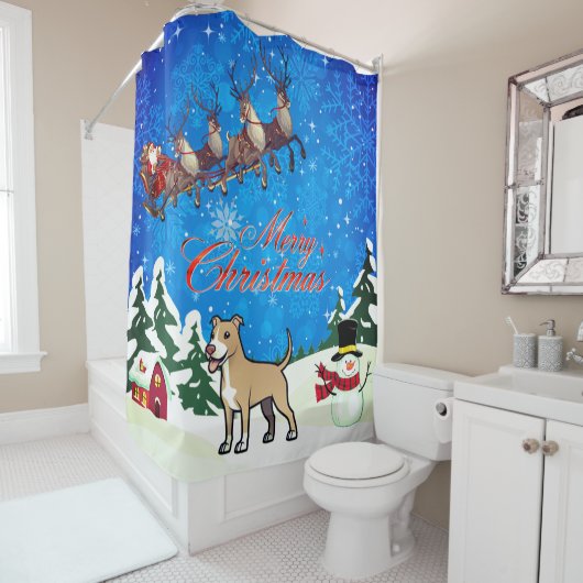 Merry KerstAmerican Pitbull Terrier Douchegordijn (In situ)