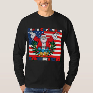 Merry KerstAmerika Santa Claus Funny Usa T-shirt