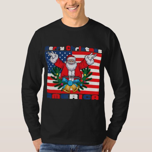 Merry KerstAmerika Santa Claus Funny Usa T-shirt (Voorkant)