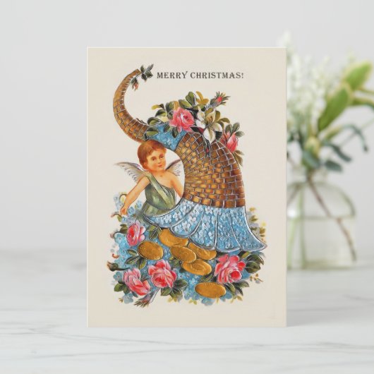 Merry KerstAngel Coins Cornucopia Rozen Kaart (Staand voorkant)