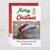 Merry KerstAngel, foto rood, groen script Feestdagenkaart (Voorkant / Achterkant)