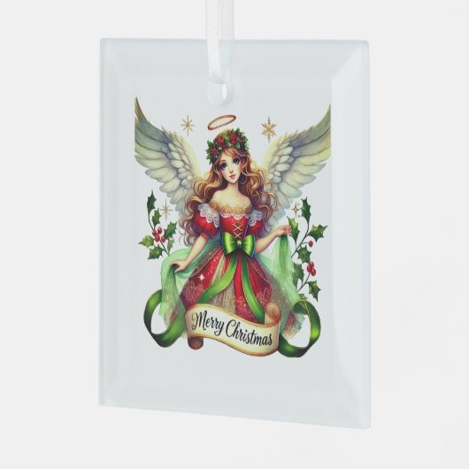 Merry KerstAngel Glas Ornament (Voorkant links)