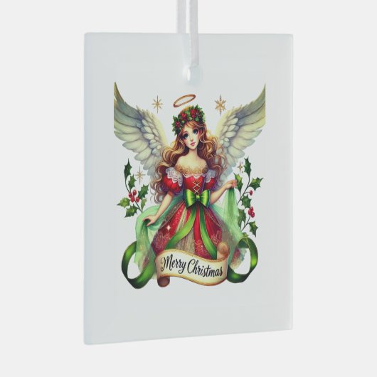 Merry KerstAngel Glas Ornament (Voorkant Rechts)