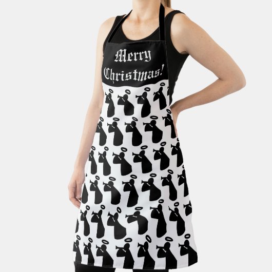 Merry Kerstangel Pattern Black and White Schort (Insitu)