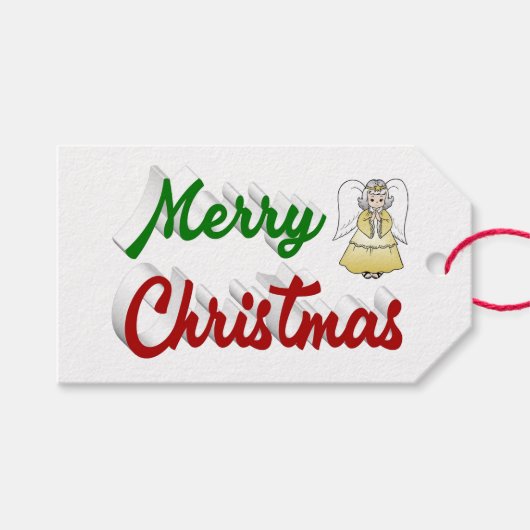 Merry KerstAngel rood script Cadeaulabel (Voorkant (Horizontaal))