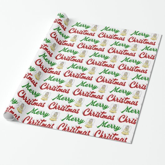 Merry KerstAngel rood script Cadeaupapier (Uitgerold)