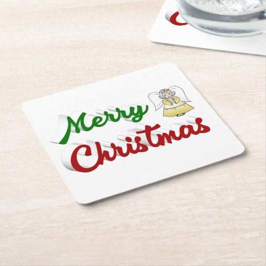 Merry KerstAngel rood script Kartonnen Onderzetters (Schuin)