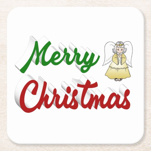 Merry KerstAngel rood script Kartonnen Onderzetters (Voorkant)