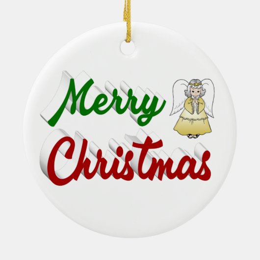 Merry KerstAngel rood script Keramisch Ornament (Achterkant)