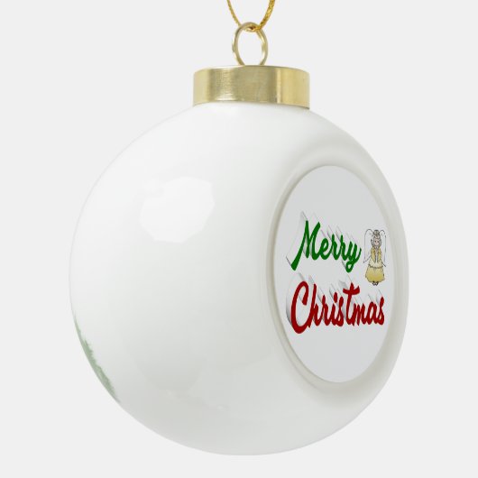 Merry KerstAngel rood script Keramische Bal Ornament (Links)