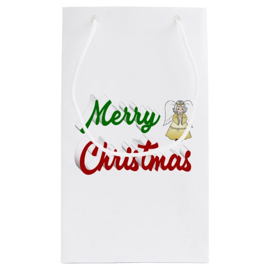 Merry KerstAngel rood script Klein Cadeauzakje (Achterkant)