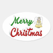 Merry KerstAngel rood script Ovale Sticker (Voorkant)