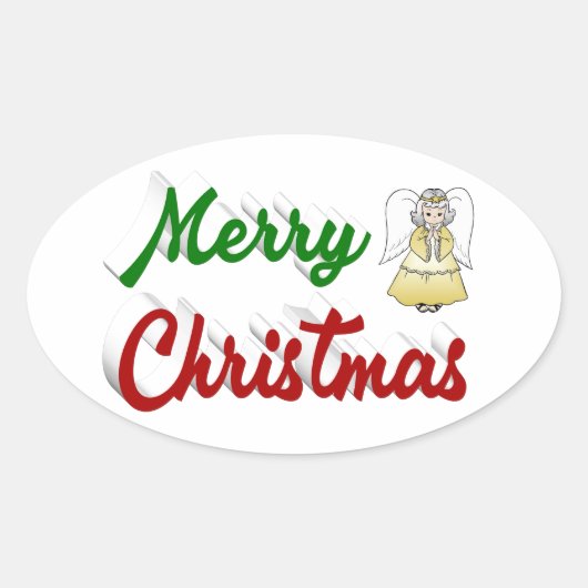 Merry KerstAngel rood script Ovale Sticker (Voorkant)