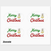 Merry KerstAngel rood script Ovale Sticker (Vel)
