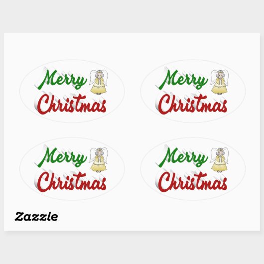 Merry KerstAngel rood script Ovale Sticker (Vel)