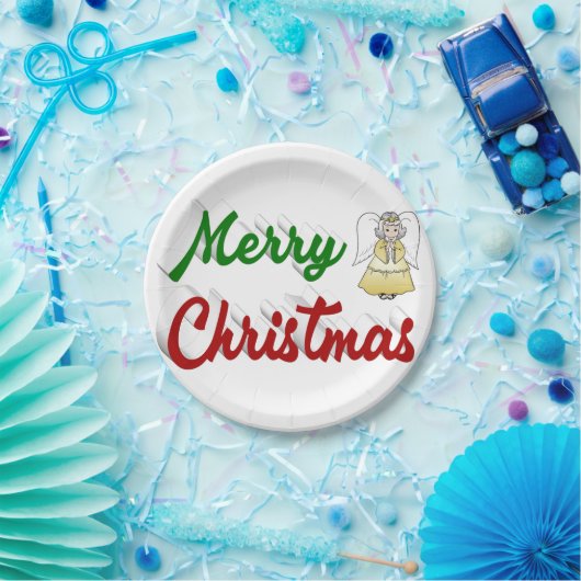 Merry KerstAngel rood script Papieren Bordje (Feest)
