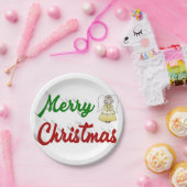 Merry KerstAngel rood script Papieren Bordje (Feest)