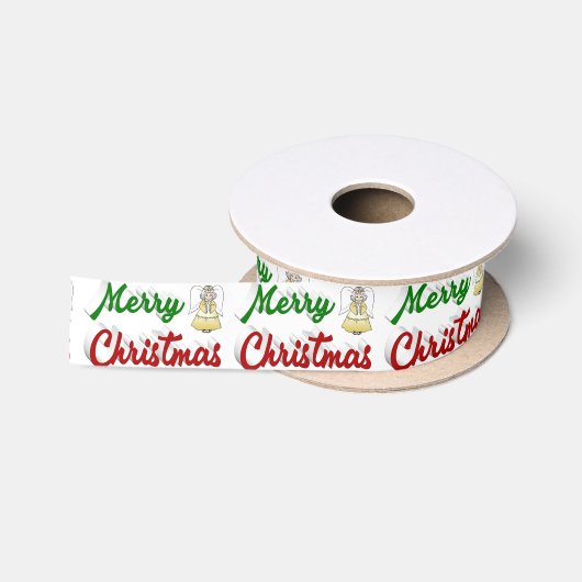 Merry KerstAngel rood script Satijnen Lint (Spoel)