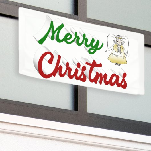 Merry KerstAngel rood script Spandoek (Buitenkant Gebouw)