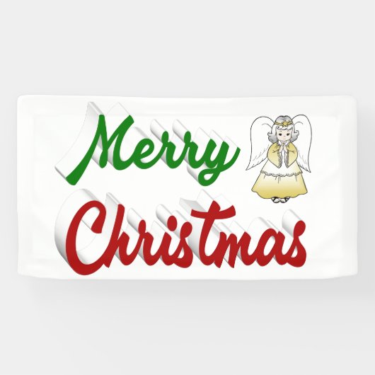 Merry KerstAngel rood script Spandoek (Horizontaal)