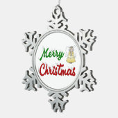 Merry KerstAngel rood script Tin Sneeuwvlok Ornament (Rechts)