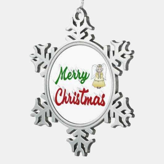 Merry KerstAngel rood script Tin Sneeuwvlok Ornament (Rechts)