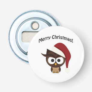 Merry KerstAngry Owl Button Flesopener