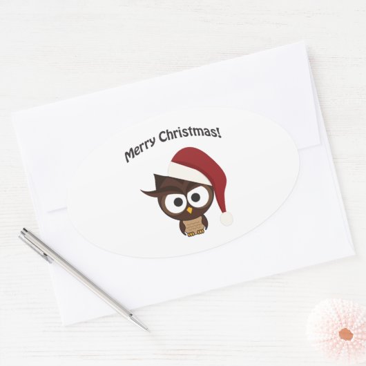 Merry KerstAngry Owl Ovale Sticker (Envelop)