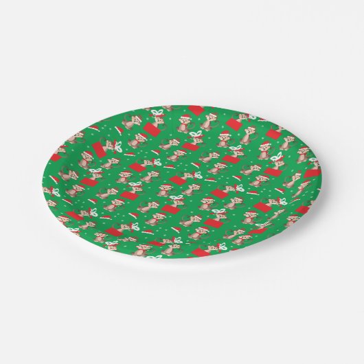 Merry Kerstapenpatroonkerstfeest Santa Hat Papieren Bordje (Gekanteld)