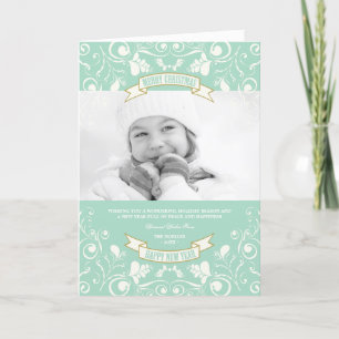 Merry kerstArt Nouveau Floral Flourish Foto Feestdagen Kaart