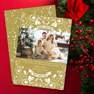 Merry kerstArt Nouveau Floral Flourish Foto Feestdagenkaart