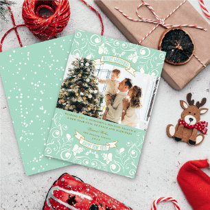 Merry kerstArt Nouveau Floral Flourish Foto Feestdagenkaart