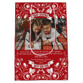 Merry kerstArt Nouveau Floral Flourish Foto Medium Cadeauzakje (Achterkant)