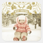 Merry kerstArt Nouveau Floral Flourish Foto Vierkante Sticker (Voorkant)