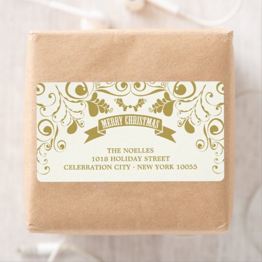 Merry kerstArt Nouveau Floral Holiday Adres Etiket (Insitu)
