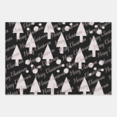 Merry kerstballen Trees Black Pink Pattern Inpakpapier Vel (Voorkant 2)