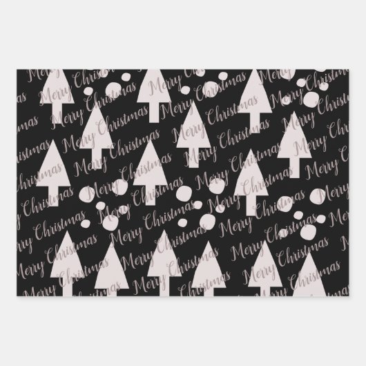 Merry kerstballen Trees Black Pink Pattern Inpakpapier Vel (Voorkant 2)