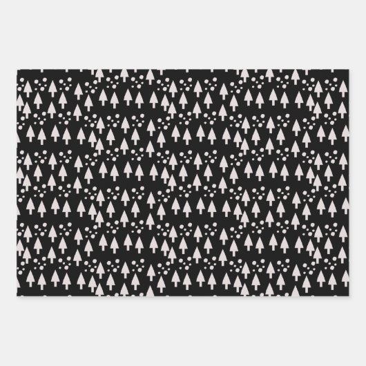 Merry kerstballen Trees Black Pink Pattern Inpakpapier Vel (Voorkant)