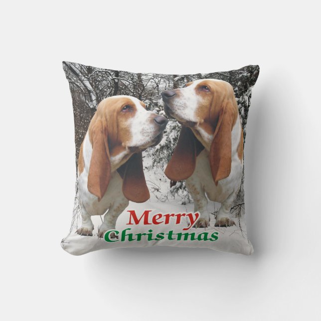 Merry Kerstbasset Hounds Kussen (Voorkant)