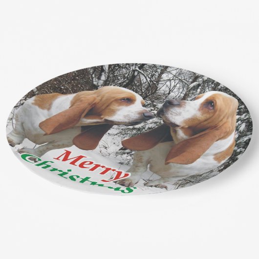 Merry Kerstbasset Hounds Papieren Bordje (Gekanteld)