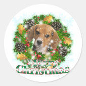 Merry Kerstbeagle Ronde Sticker (Voorkant)