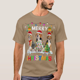 Merry Kerstbeagle Santa Hat Funny Xmas lampjes T-shirt