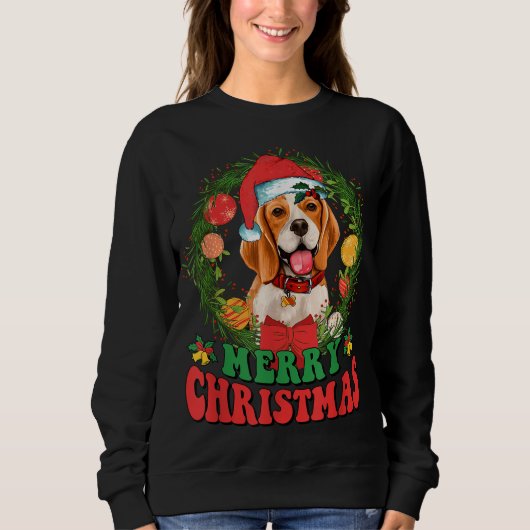 Merry Kerstbeagle Santa Hat Hondenliefhebber Ugly Trui (Voorkant)