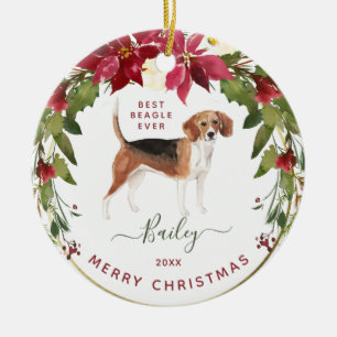 Merry Kerstbeagle   Voeg de foto van uw hond toe Keramisch Ornament