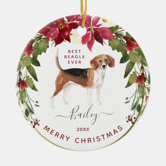 Merry Kerstbeagle | Voeg de foto van uw hond toe Keramisch Ornament (Voorkant)
