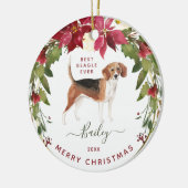 Merry Kerstbeagle | Voeg de foto van uw hond toe Keramisch Ornament (Links)