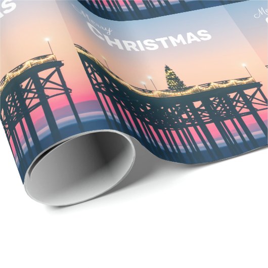 Merry Kerstbediende Pier Sunset San Diego Cadeaupapier (Rol Hoek)