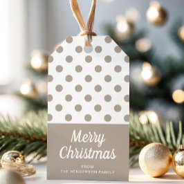 Merry Kerstbeige Brown Taupe Polka Dots Cadeaulabel