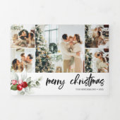 Merry KerstBerry Leaves Foto Drieluik Wenskaart (Cover)